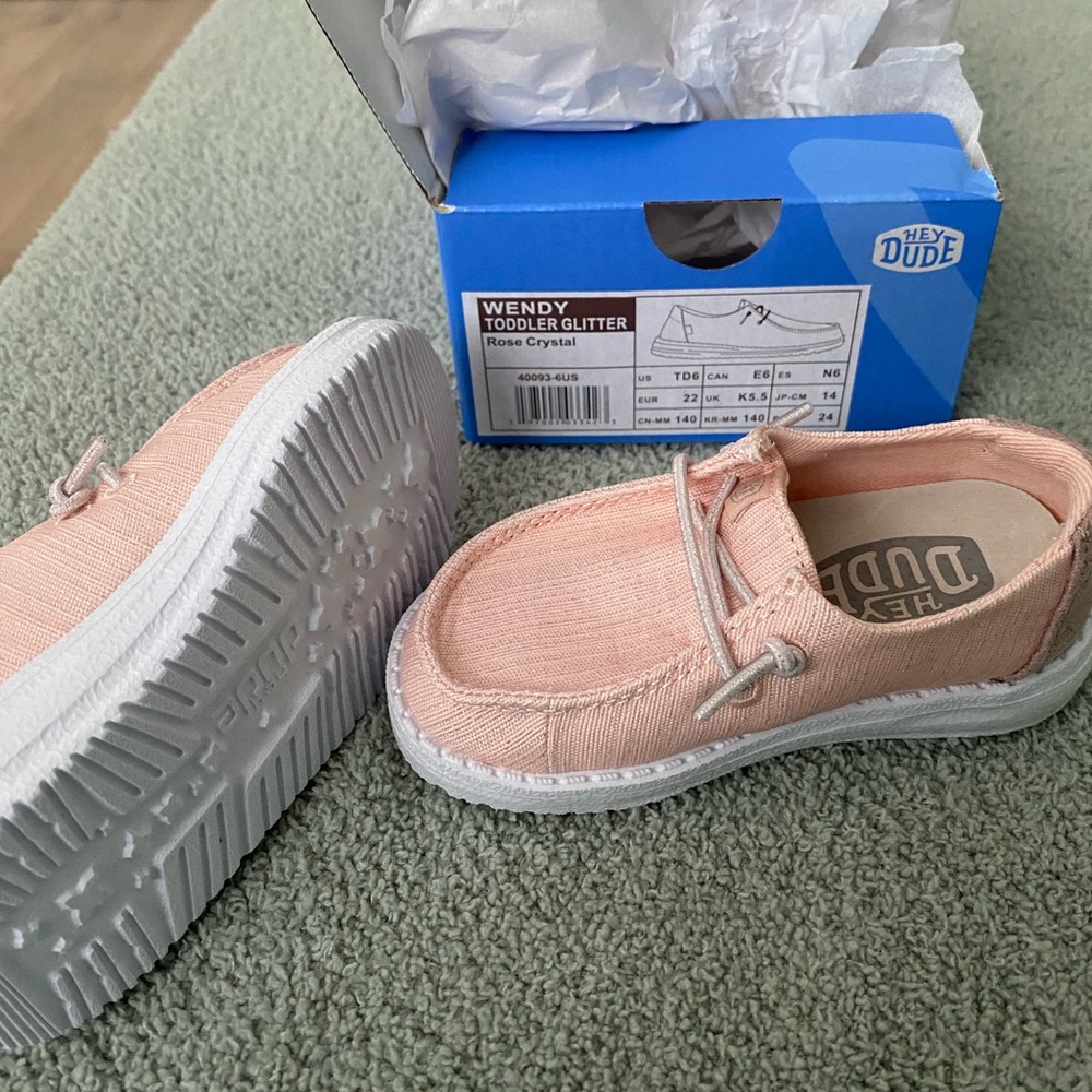 Never worn, toddler size 6 hey dude slip on shoes